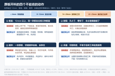 厚板开料的四个不能省的动作:断面分档、割缝补偿、穿孔与切割顺序、后续工序余量——每一关都能在报价阶段提前说定