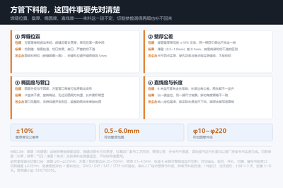 下料前要跟管厂对清楚的四件事：焊缝位置、壁厚公差、椭圆度与管口变形、直线度与长度公差——每一条都直接对应一种切口缺陷